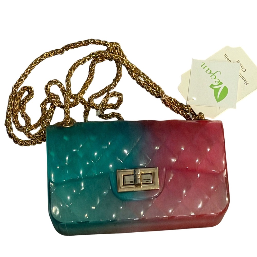 Handbag Republic Vegan Jelly Crossbody Bag Teal Pink Ombre Quilted Gold Chain